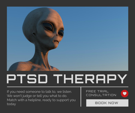 Psychological Help Program Ad with Alien Facebook Design Template