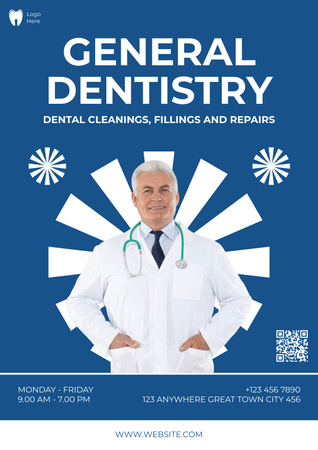 General Dentistry Offer with Mature Doctor Poster – шаблон для дизайну