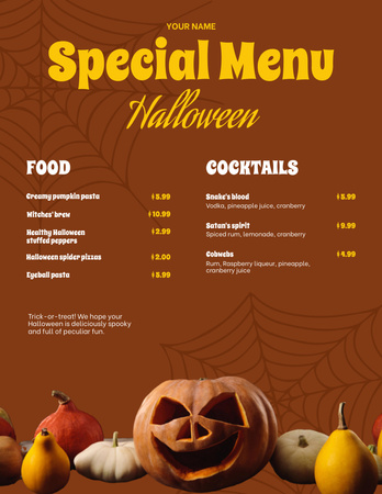 Ontwerpsjabloon van Menu 8.5x11in van Speciaal Halloween-eten