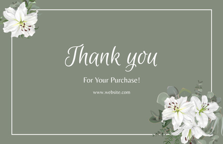 Thank You Message with White Flowers on Green Minimalist Layout Thank You Card 5.5x8.5in Design Template