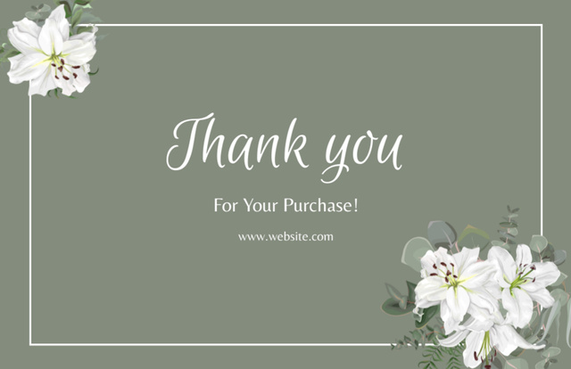 Thank You Message with White Flowers on Green Minimalist Layout Thank You Card 5.5x8.5in – шаблон для дизайна