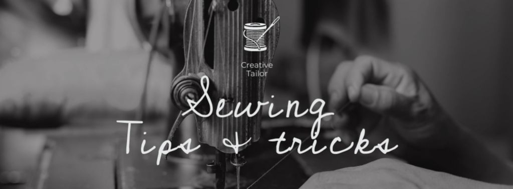 Tailor sews on Sewing Machine Facebook cover – шаблон для дизайну