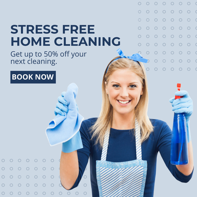 Plantilla de diseño de Cleaning Service Ad with Smiling Girl Instagram AD 