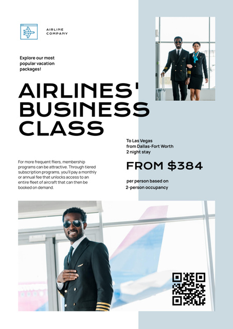 Plantilla de diseño de Reliable Business Class Airlines Promotion Poster B2 