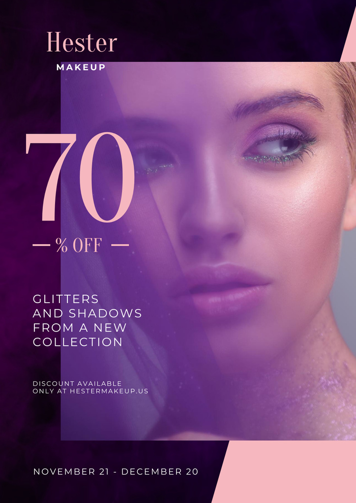 Cosmetics Sale Ad with Woman with Bold Makeup Poster Design Template
