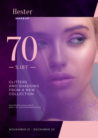 Cosmetics Sale Ad with Woman with Bold Makeup Poster Modelo de Design
