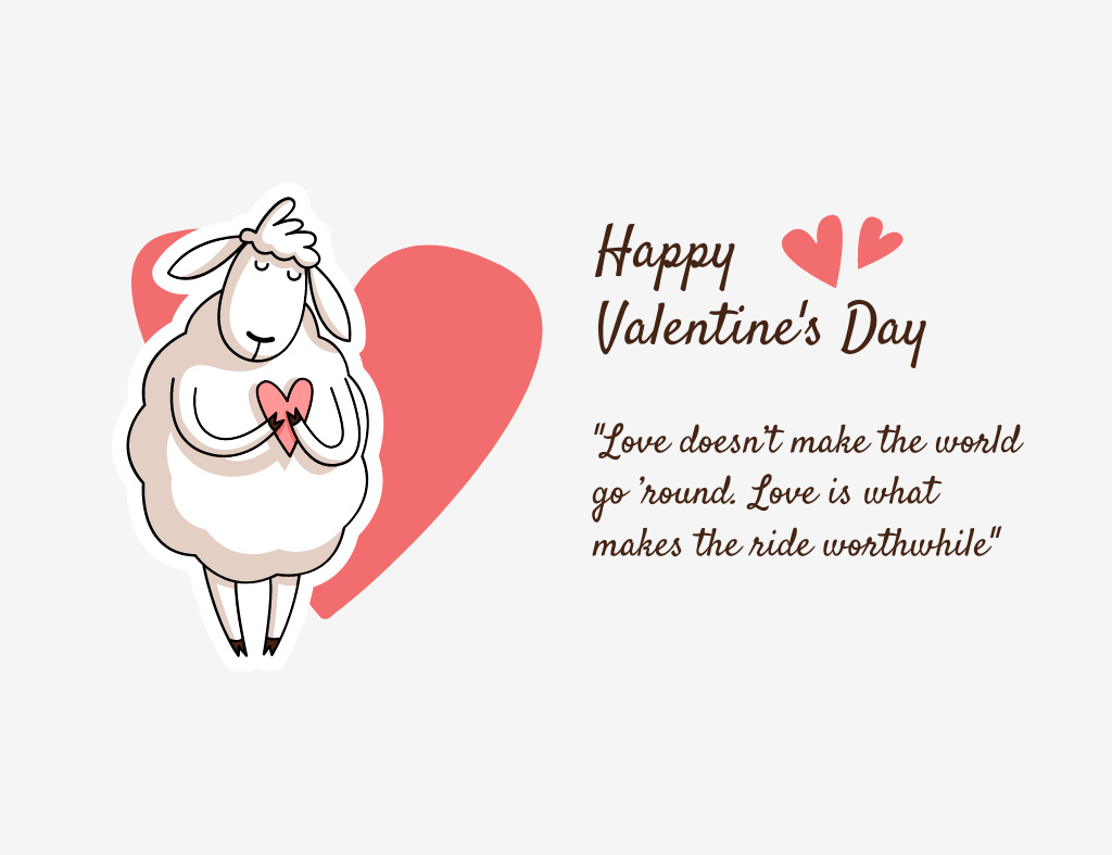 Spreading Valentine's Happiness with Cute Sheep Thank You Card 5.5x4in Horizontal Design Template