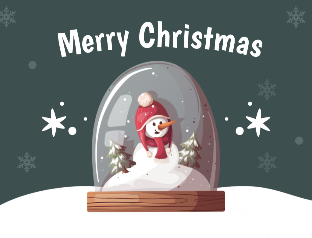 Christmas Greeting Illustrated with Snowman in Snowball Postcard 4.2x5.5in – шаблон для дизайна