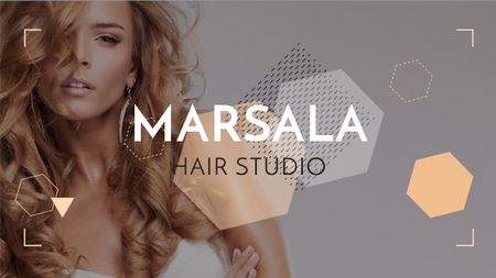 Hair Studio Ad Woman with Blonde Hair Title Modelo de Design