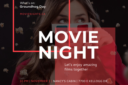 Movie night event with Woman in Glasses Gift Certificate Design Template