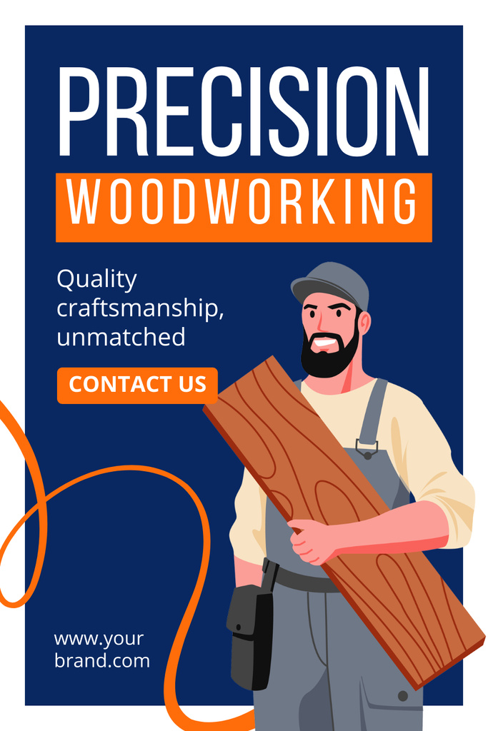Designvorlage Woodworking Services with Cheerful Carpenter für Pinterest