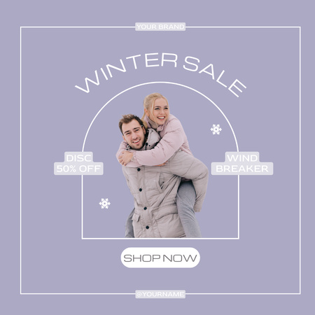 Designvorlage Ankündigung des Winterschlussverkaufs mit jungem Paar für Instagram