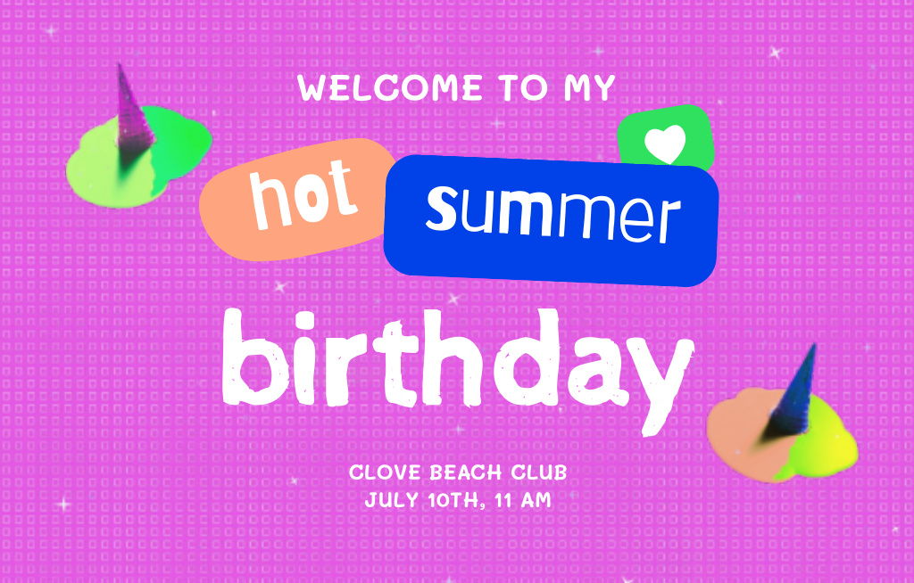 Hot Summer Birthday Party Invitation 4.6x7.2in Horizontal Tasarım Şablonu