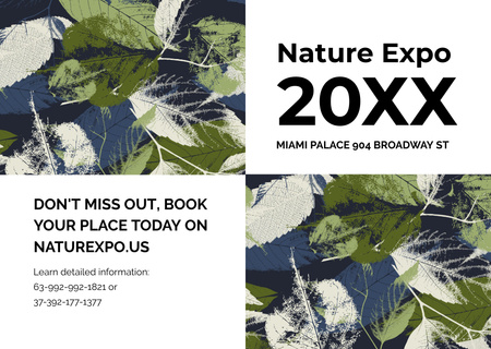 Ontwerpsjabloon van Flyer A6 Horizontal van Aankondiging natuurexpositie met illustratie van bladeren