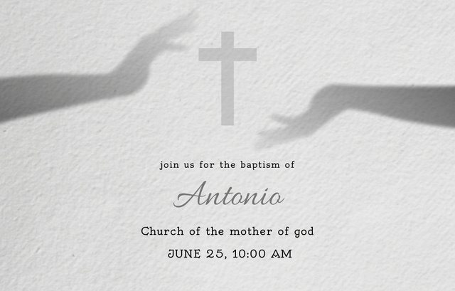 Baby Baptism Announcement With Christian Cross Silhouette Invitation 4.6x7.2in Horizontal – шаблон для дизайну