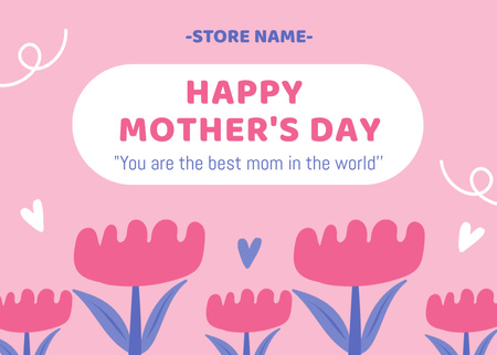 Mother's Day Greeting with Illustration of Pink Flowers Postcard 5x7in Design Template