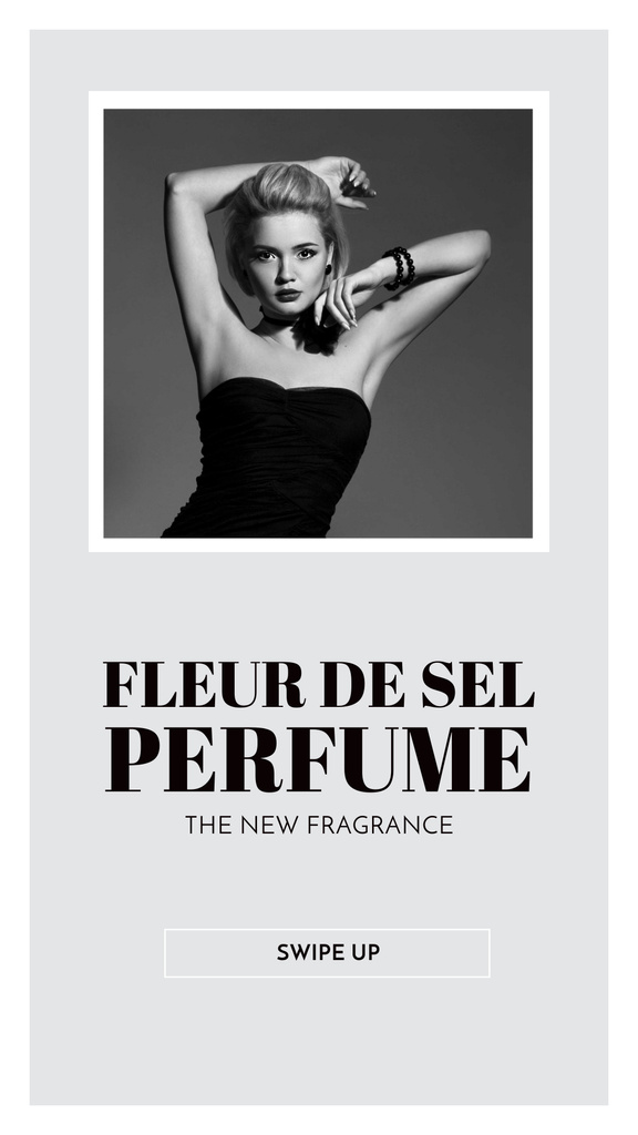 Designvorlage Perfume Offer with Fashionable Woman in Black für Instagram Story