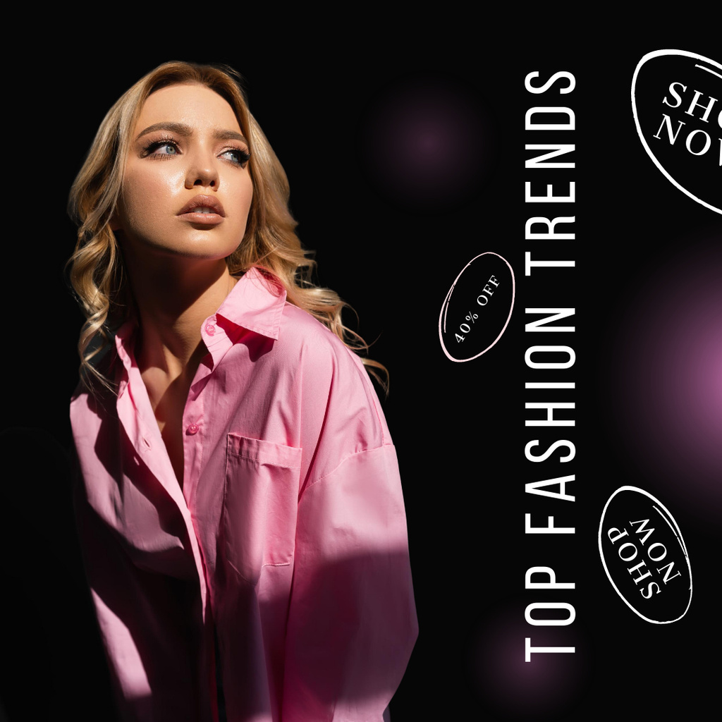 Top Fashion Trends with Woman in Pink Blouse Instagram tervezősablon