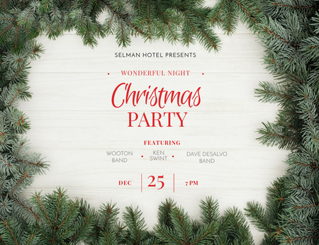 Template di design Christmas Night Party Announcement With Branches Invitation 13.9x10.7cm Horizontal