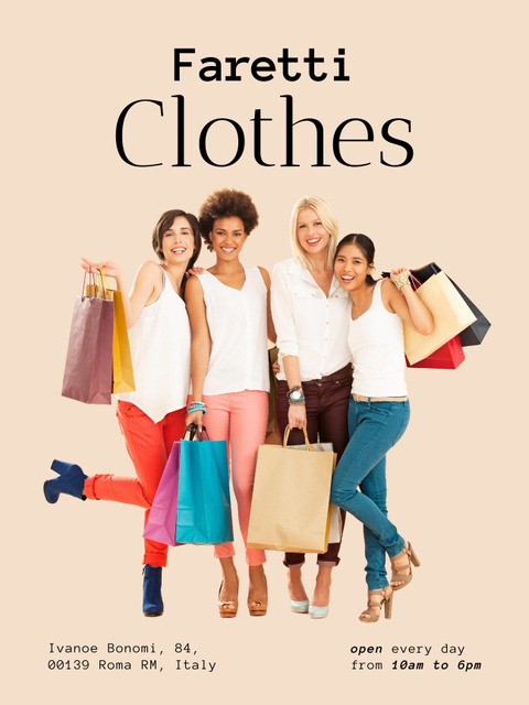 Clothes Offer with Women holding Shopping Bags Poster US Design Template