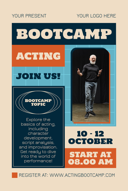 Ontwerpsjabloon van Pinterest van Elderly Actor Invites to Bootcamp