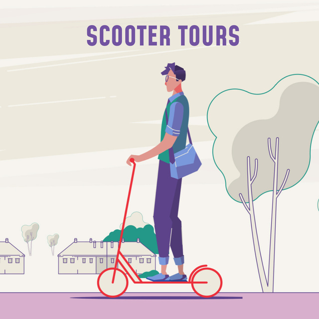 Ontwerpsjabloon van Animated Post van Man riding kick scooter