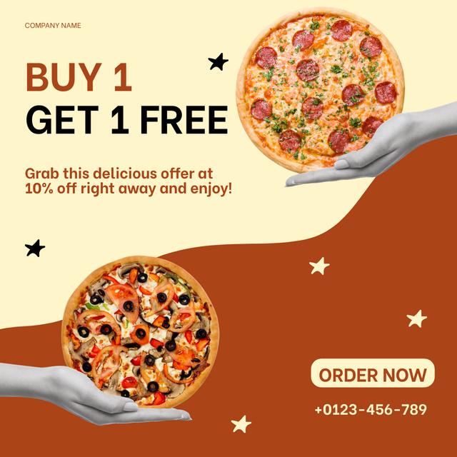 Promo Code Offer with Tasty Pizzas Instagram ADデザインテンプレート