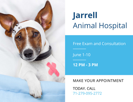 Animal Hospital With Cute Injured Dog Postcard 4.2x5.5in Šablona návrhu