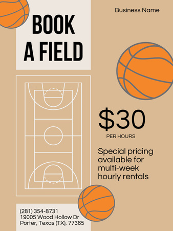 Template di design Offerta affitto campo da basket Poster US