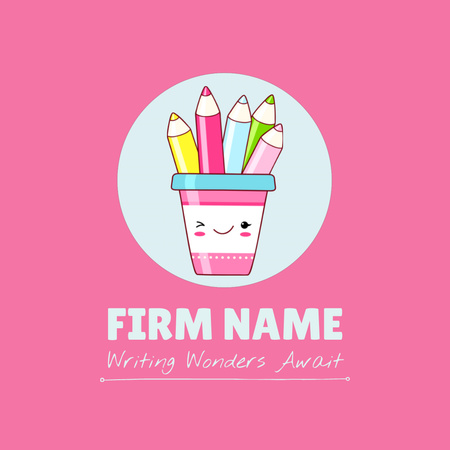 Stationery Shop Ad with Cute Cup of Pencils Animated Logo Design Template