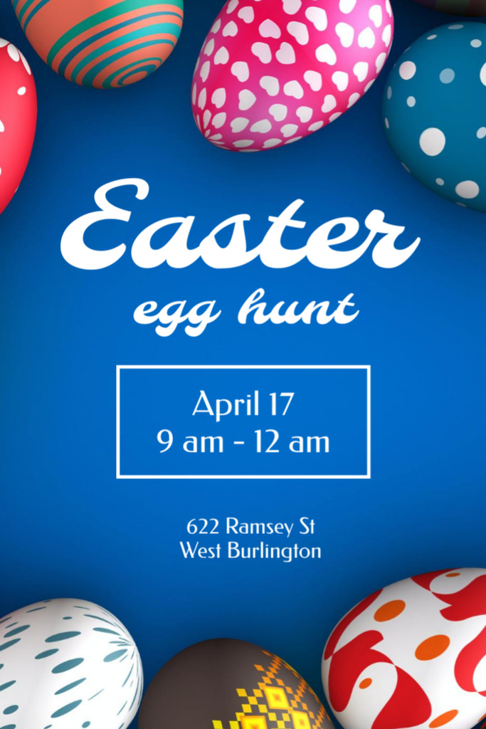 Easter Egg Hunt Announcement on Colorful and Blue Background Flyer 4x6in Πρότυπο σχεδίασης