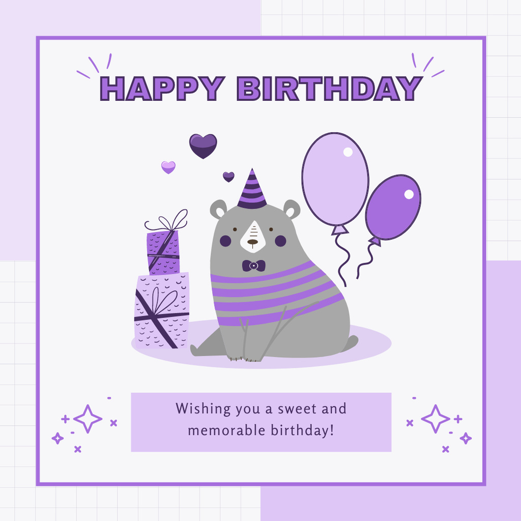 Birthday Greeting with Cute Illustration of Teddy Bear Instagram – шаблон для дизайна