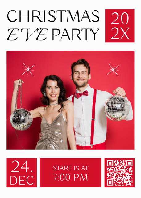 Modèle de visuel Announcement of Christmas Party with Couple Smiling - Invitation