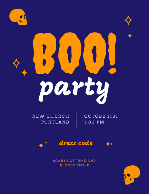 Halloween Scary Party Announcement with Orange Skulls Invitation 13.9x10.7cm – шаблон для дизайна
