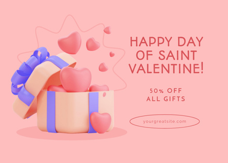 Valentine's Day Sale Ad with Hearts in Gift Box Postcard 5x7in Modelo de Design