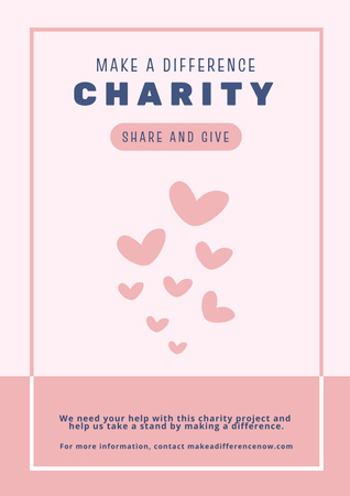 Charity Event Announcement with Pink Hearts Poster Design Template