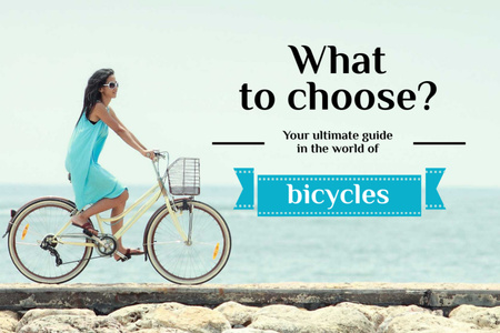 Platilla de diseño Girl riding Bicycle on Seacoast Postcard 4x6in