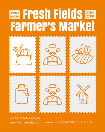 Fresh Goods from Field at Farmers Market Instagram Post Vertical Design Template
