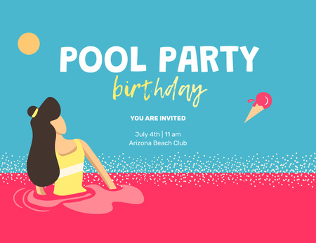 Szablon projektu Ogłoszenie Urodziny Pool Party Z Lodami Invitation 13.9x10.7cm Horizontal