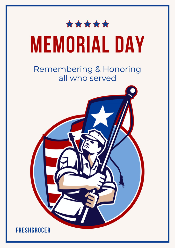 Memorial Day Celebration Announcement with Soldier Illustration Poster Design Template