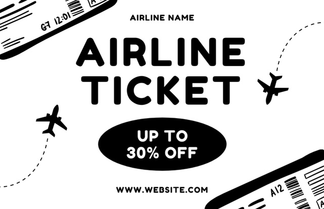 Designvorlage Airline Tickets Sale Ad on Black and White Layout für Thank You Card 5.5x8.5in