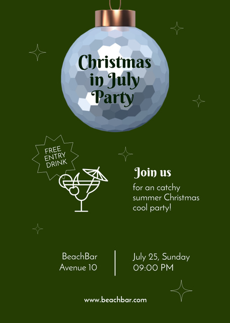 Plantilla de diseño de  Announcement of Christmas Celebration in July in Bar Flyer A6 