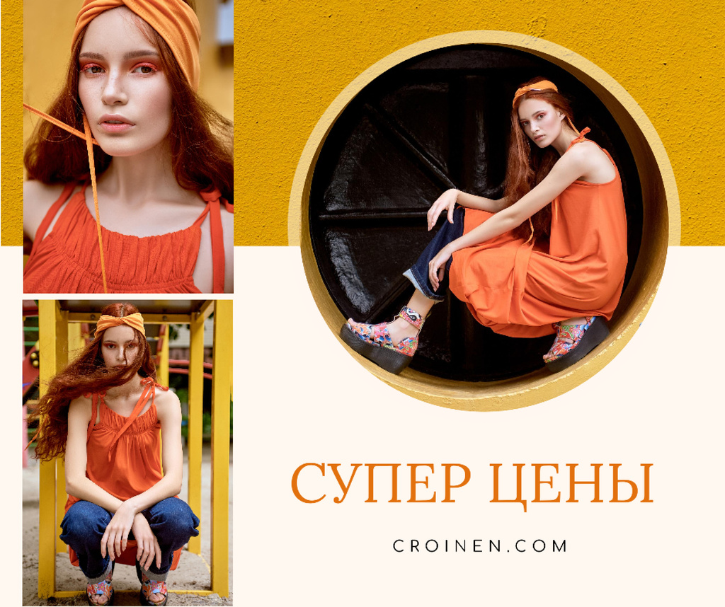 Fashion Sale stylish Woman in Orange Facebook Design Template