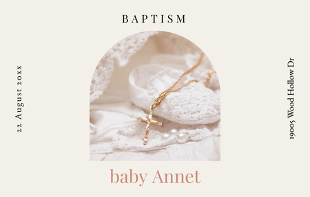 Baptism Announcement With Baby Shoes Invitation 4.6x7.2in Horizontal Tasarım Şablonu