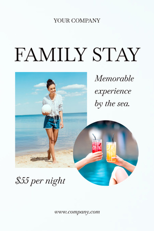 Beach Hotel Ad with Beautiful African American Woman Pinterestデザインテンプレート