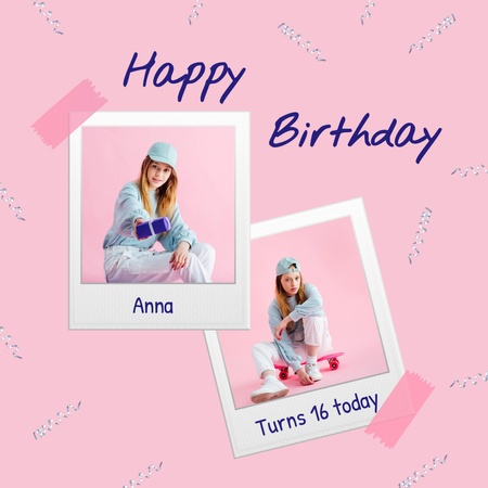 Template di design Birthday Greeting with Happy Young Girl Instagram
