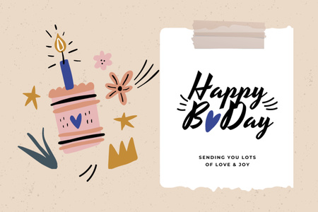 Ontwerpsjabloon van Postcard 4x6in van Birthday Greeting With Cute Illustrated Cake
