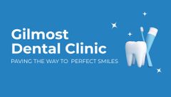 Dental Clinic Ad with Toothpaste and Toothbrush on Blue