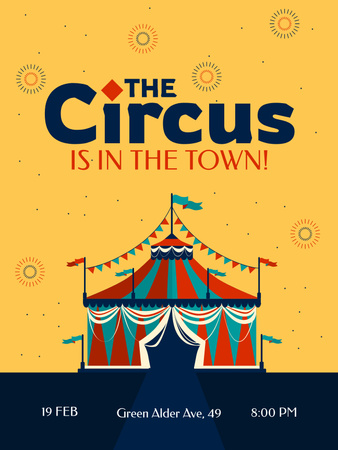 Circus Show in Town Announcement with Tent Illustration Poster US Design Template