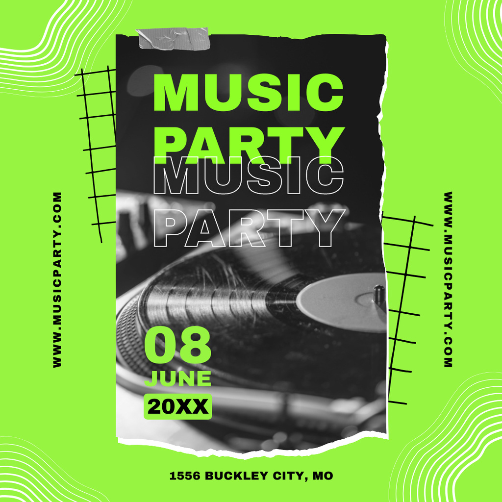 Music Party Ad with Vinyl Instagram Tasarım Şablonu
